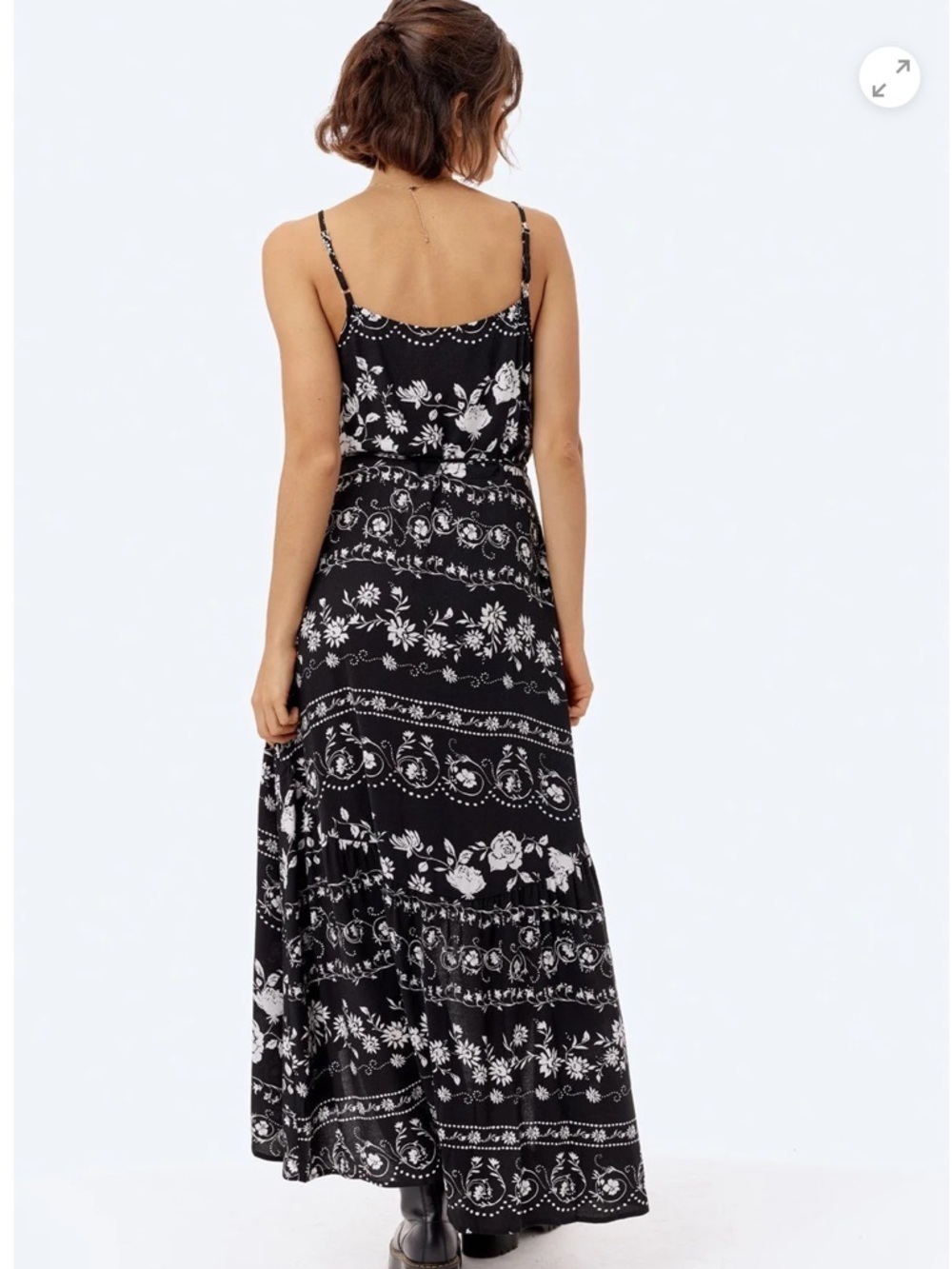 Lovestitch Black & White Floral Maxi Wrap Dress with Spaghetti Straps - Picture 2 of 10